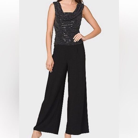 Roz and Ali Black Wide Leg Jumpsuit Size 4 - Picture 1 of 16